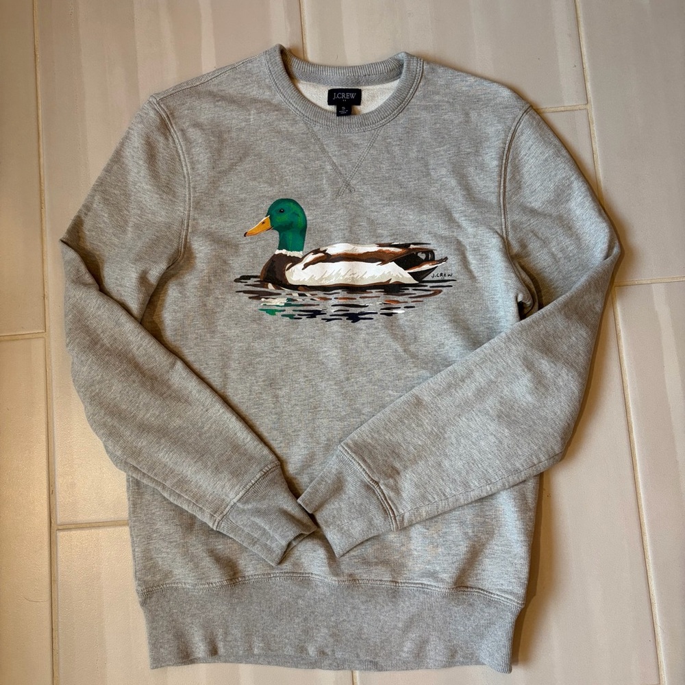 J. Crew Gray Crewneck Sweater with Duck Design